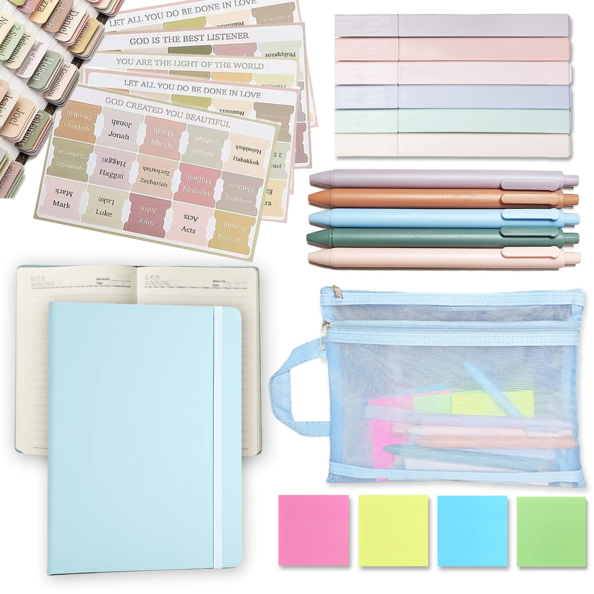 YOJO Bible Study Supplies,Bible Journaling Kit with Journal,6 No Bleed Highlighters,5 Gel Pens,75