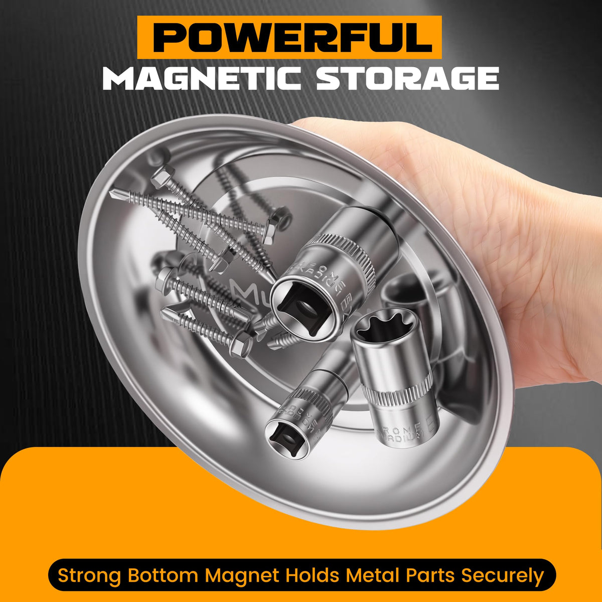 MULWARK 4Pcs Magnetic Tray with 1.5Lb Magnetic Pickup Tool, 3 Sizes Stainless Steel Magnetic Parts