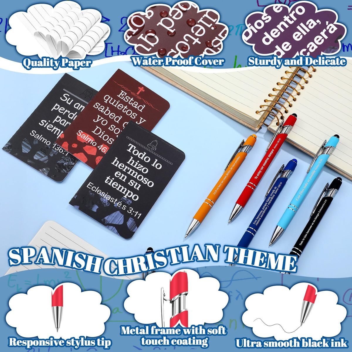 Fuyoooo 72 Pc Regalos Cristianos Spanish Catholic Bible Pens Notebooks