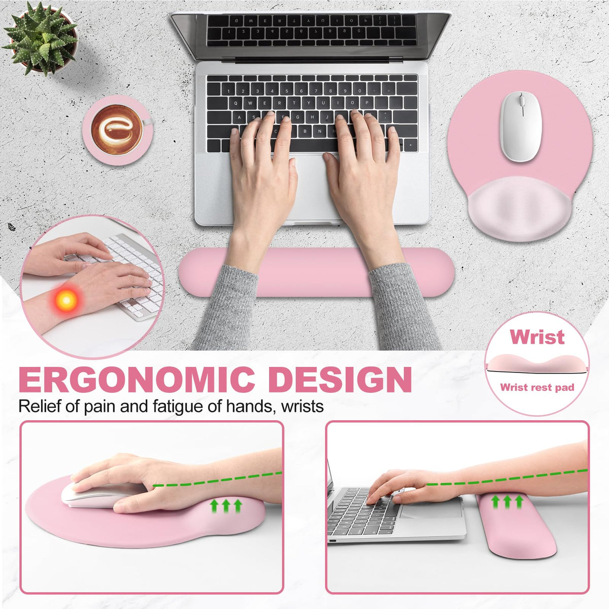 AIMSA Mouse Pad with Wrist Rest Support, Keyboard Wrist Rest Set, Ergonomic Memory Foam Mousepad