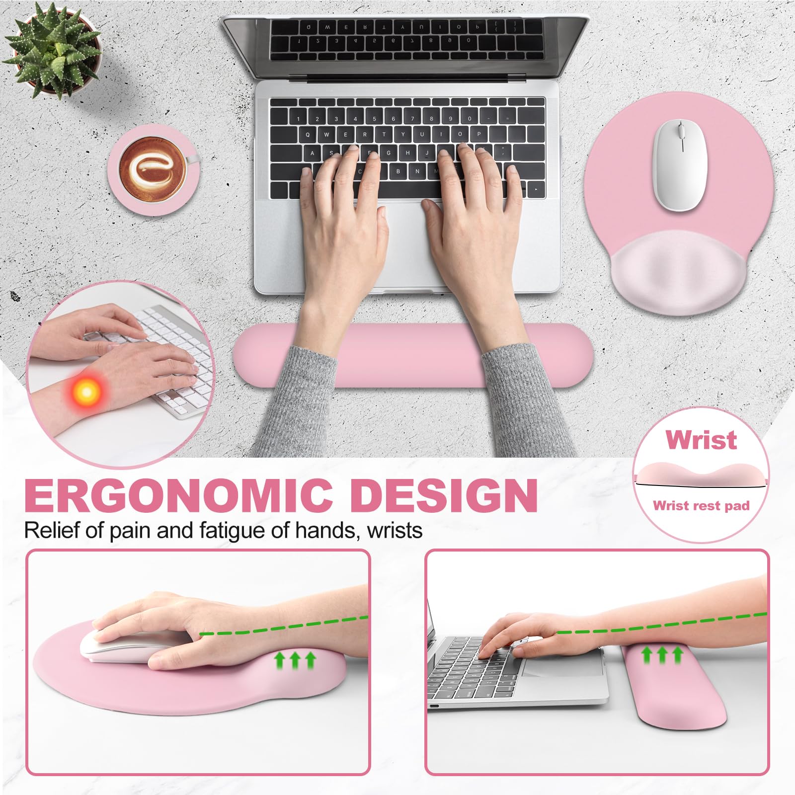 AIMSA Mouse Pad with Wrist Rest Support, Keyboard Wrist Rest Set, Ergonomic Memory Foam Mousepad