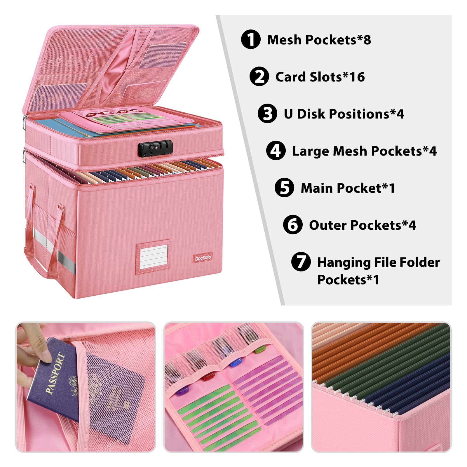 DocSafe File Box with Lock,Multi-Layer Fireproof Document Box Collapsible File Storage Organizer