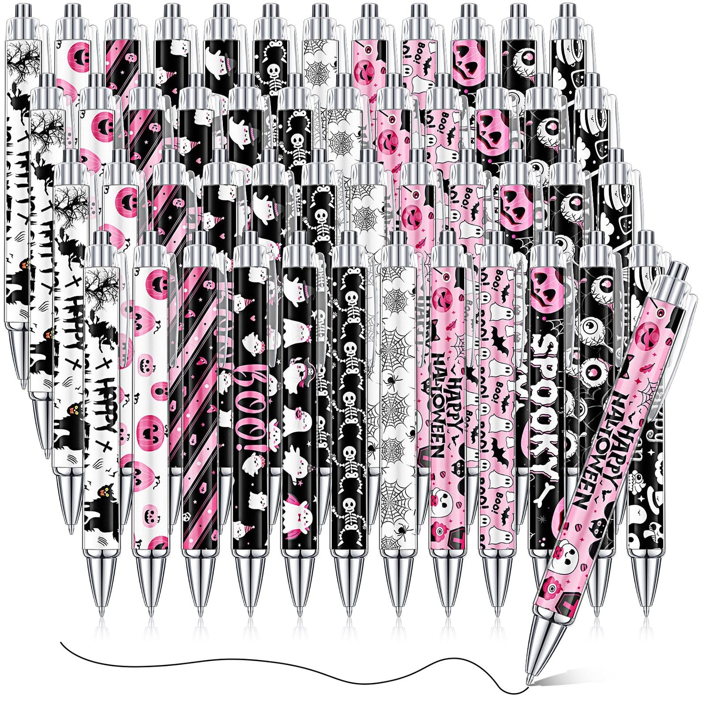Cholemy 48 Pcs Halloween Pens Bulk Halloween Party Ballpoint Pens