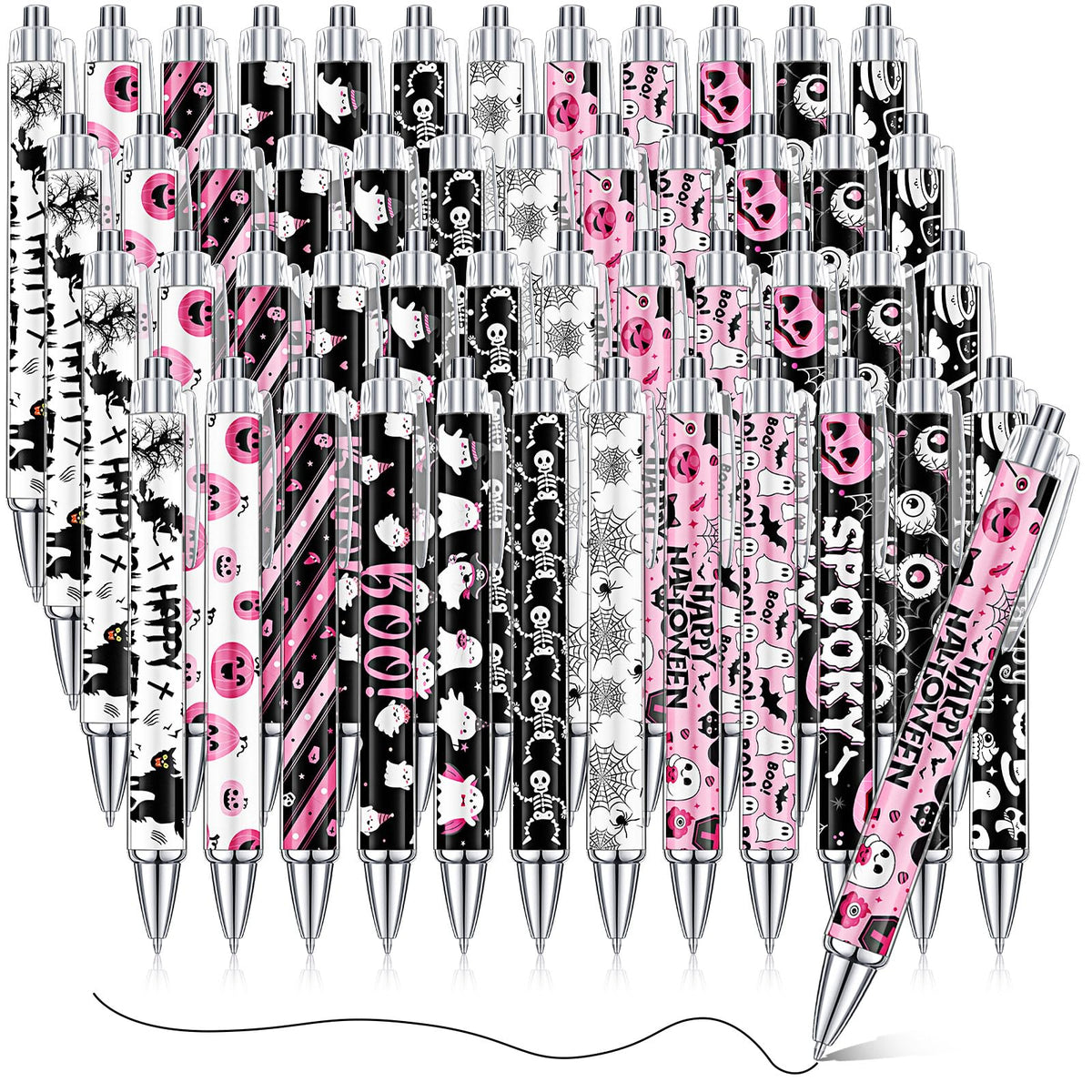 Cholemy 48 Pcs Halloween Pens Bulk Halloween Party Ballpoint Pens