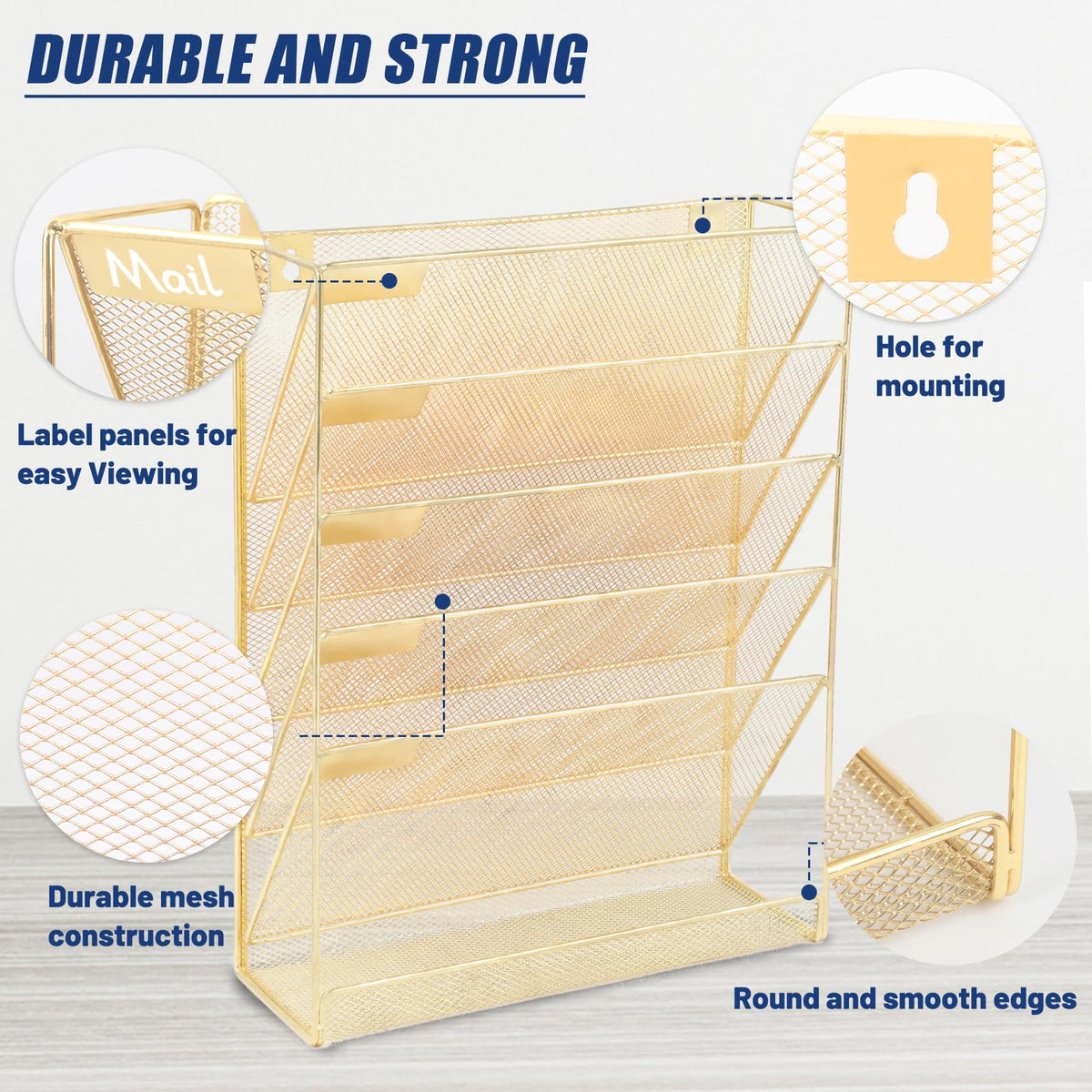 EASEPRES Desk File Organizer Mesh 6-Tier, Hanging Wall Mount Document Organization Stand, Desktop