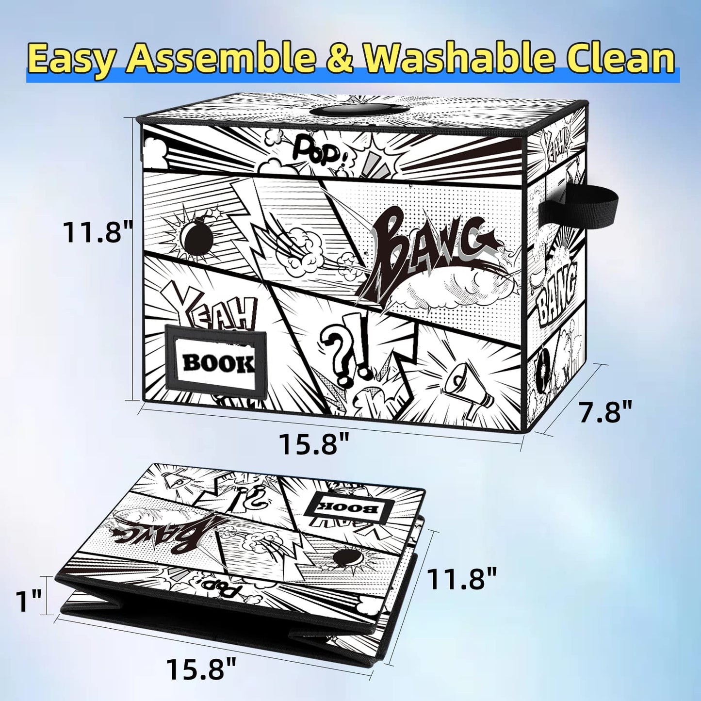 YNSZAS Comic Book Storage Box, 15.8" X 7.8" X 11.8", Heavy Duty Collapsible Holds 160-180 Comic