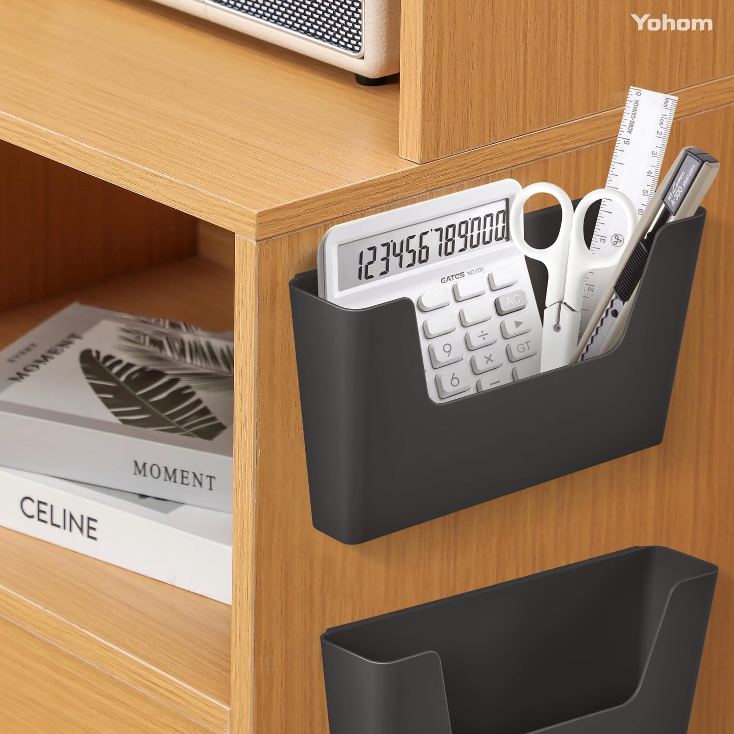 YOHOM Adhesive File Holder Plastic Document Folder Door No Drilling Mount Mail Magazine Organizer