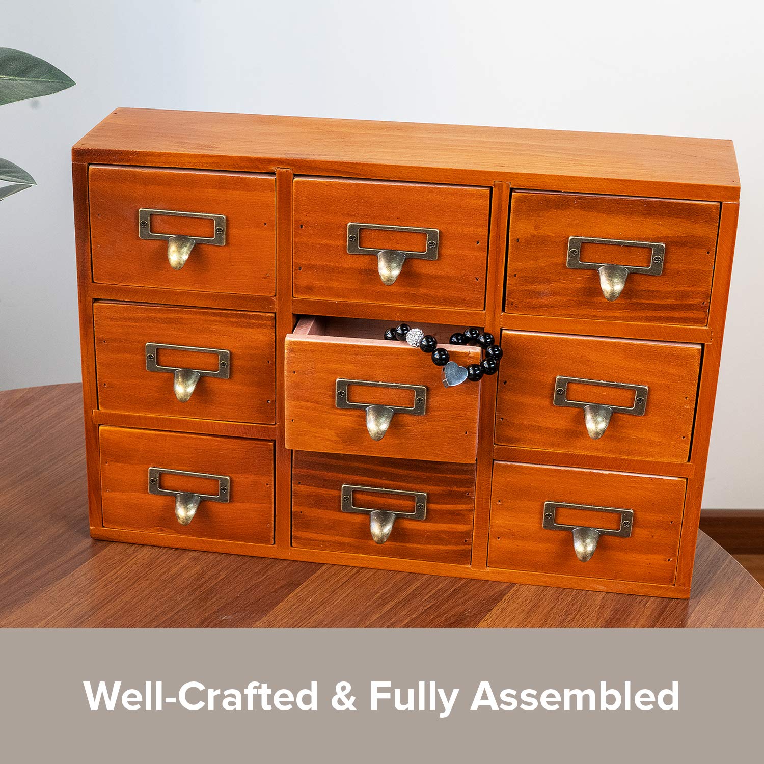 Wooden Drawer Organizer for Desktop - Vintage Apothecary Cabinet w/ 9 Drawers - Wood Desk Organizer