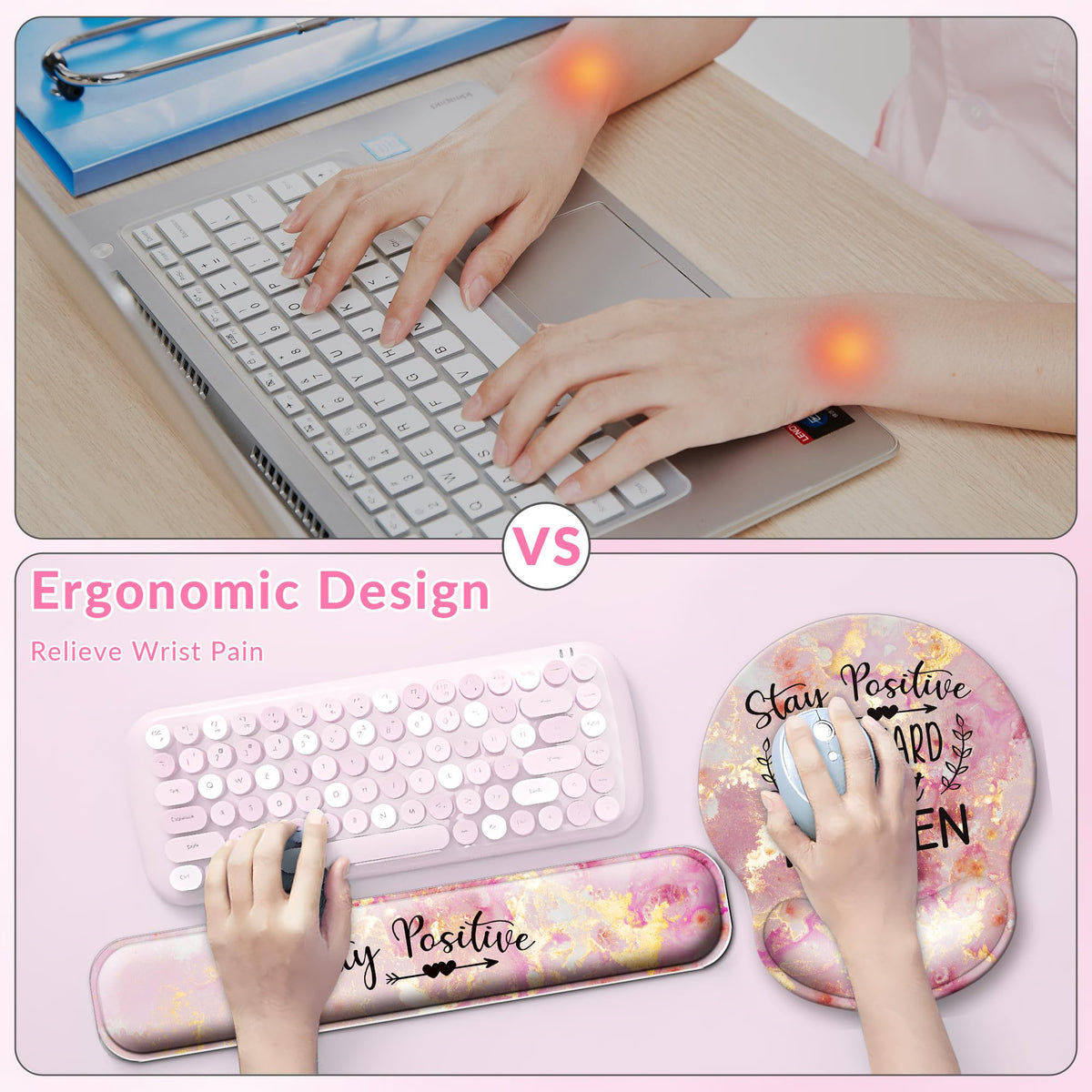 VINEBURY Desk Mat Set Keyboard and Mouse Pad with Wrist Rest Support