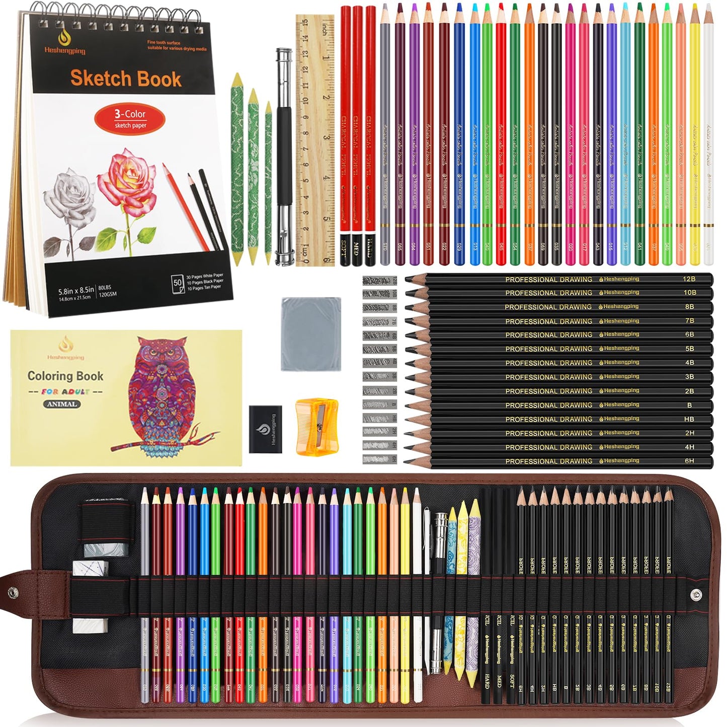 Sketch & Drawing Art Pencil Kit 52 Piece Set, 24 Color Pencil for Coloring Books, Pencil of