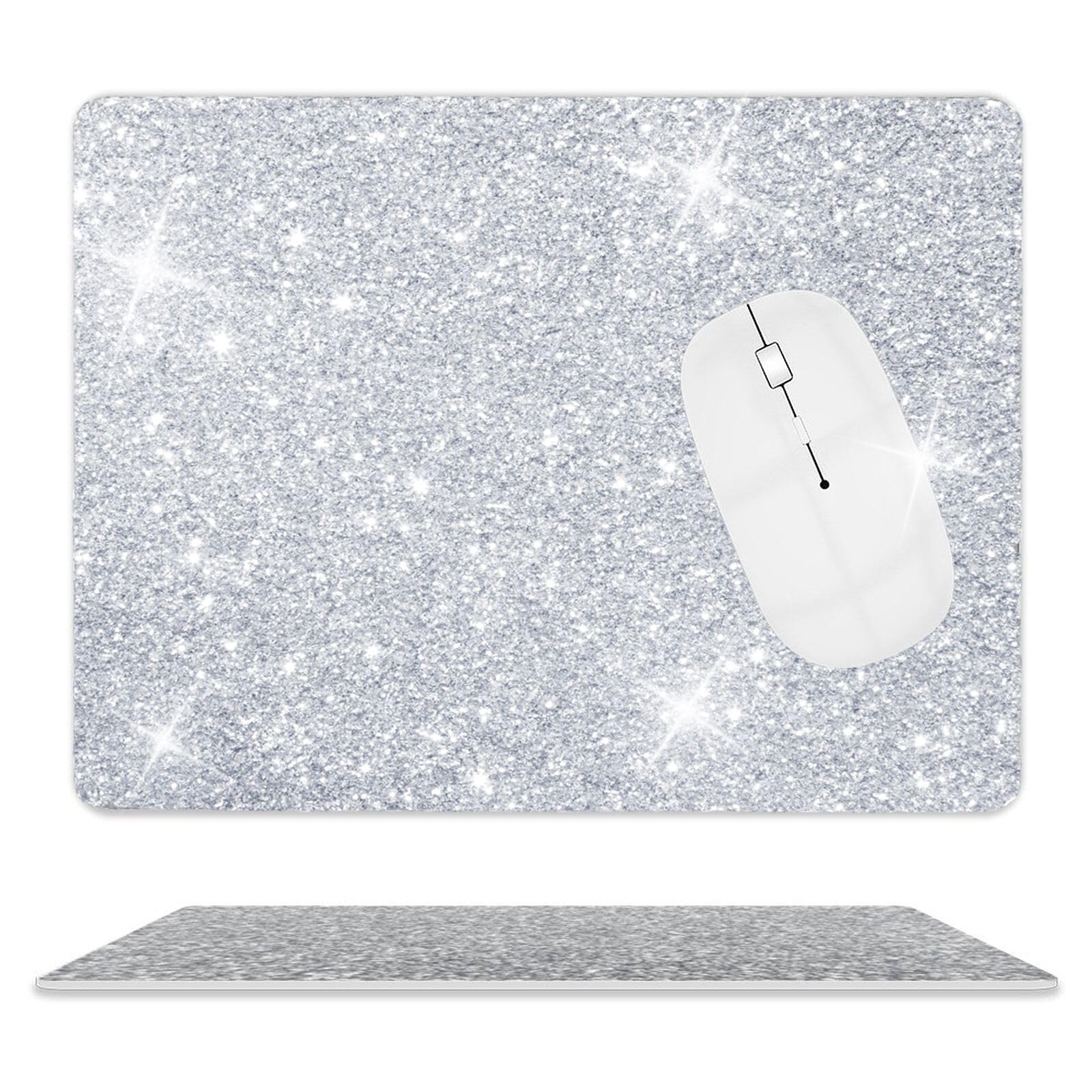 Mouse Pad Diamond Silver Glitter Sparkle Mousepad Bling Desk Accessories Gaming Bling Rubber Pads