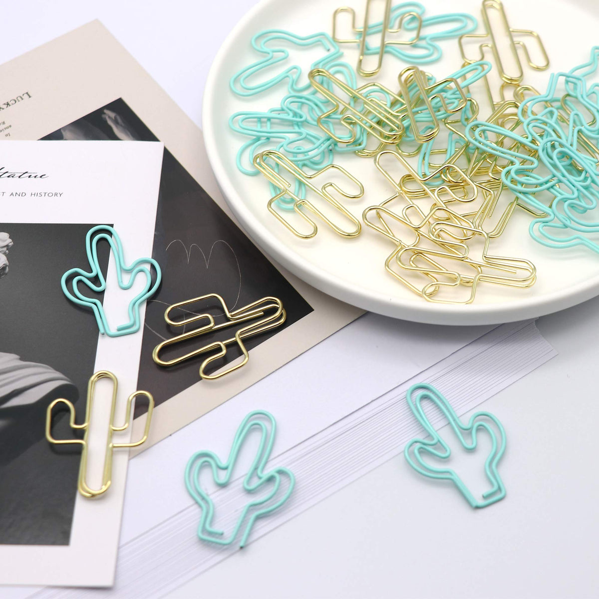 Gold Blue Binder Clips and Paper Clips Set (3-in-1 Boxed), for Office School Supplies Teachers