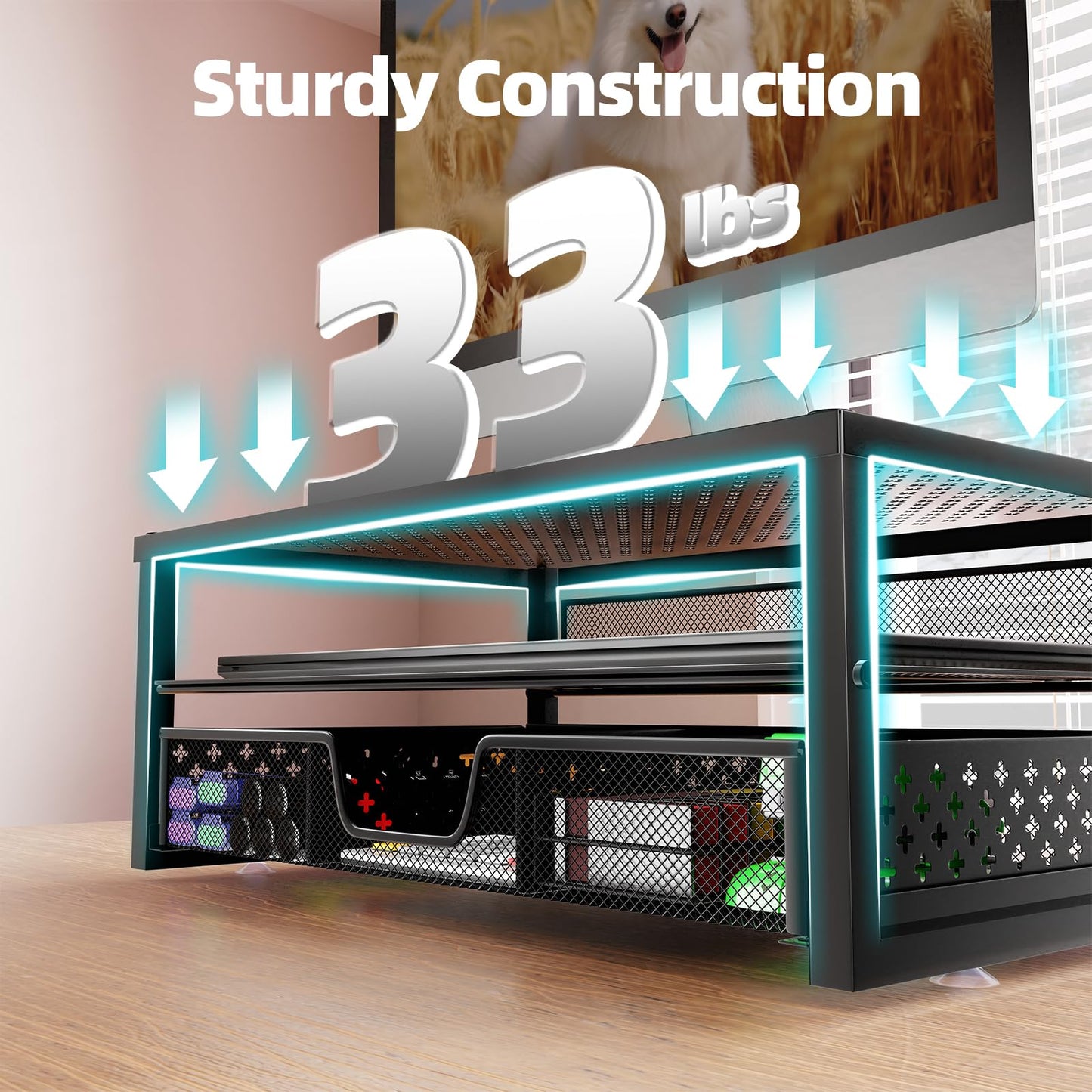 Simple Trending Metal Monitor Stand Riser and Computer Desk Organizer with Drawer for Laptop