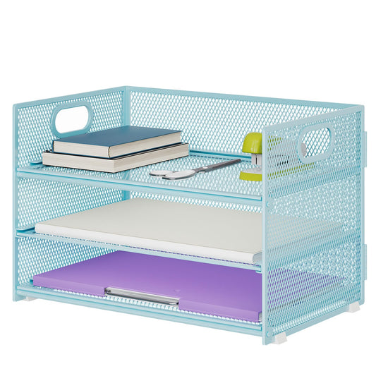 Marbrasse 3 Tier Paper Organizer Letter Tray, Mesh File Organizer with Handle, Paper Sorter Desk