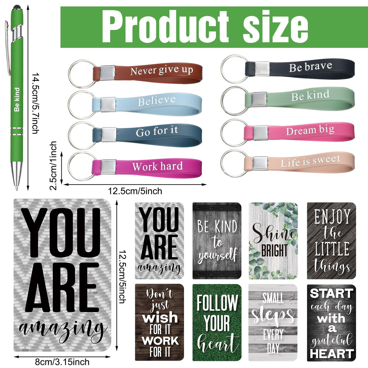 PerKoop 48 Pcs Inspirational Gifts Bulk Motivational Notepads Ballpoint Pens Keychains Set Modern