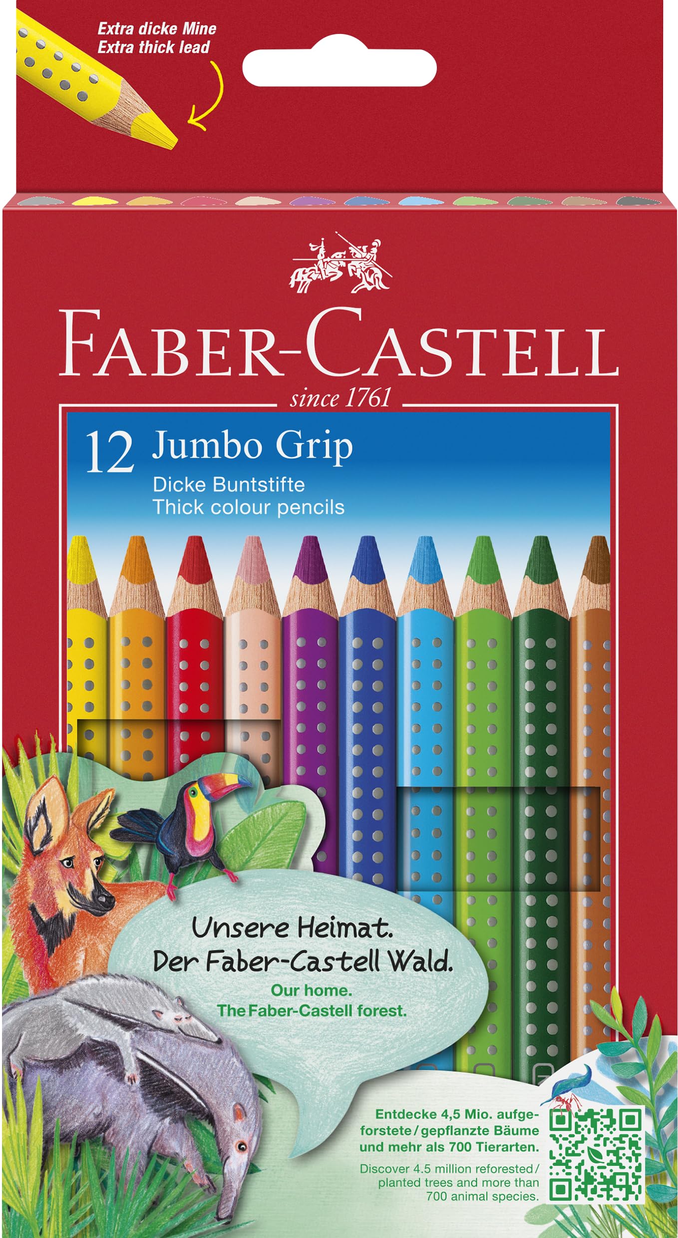 Faber-Castell - Jumbo Grip Colouring Pencils Set of 12 in Cardboard Case