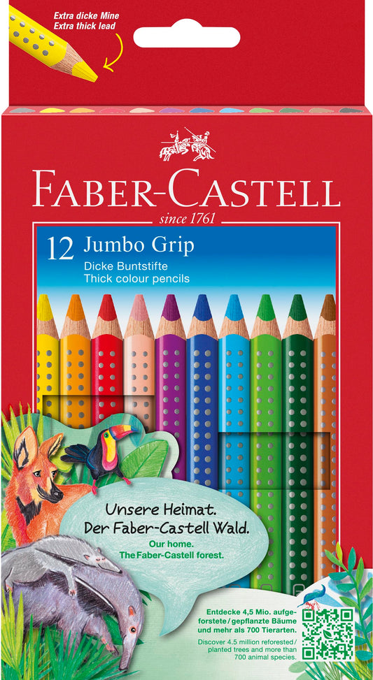 Faber-Castell - Jumbo Grip Colouring Pencils Set of 12 in Cardboard Case