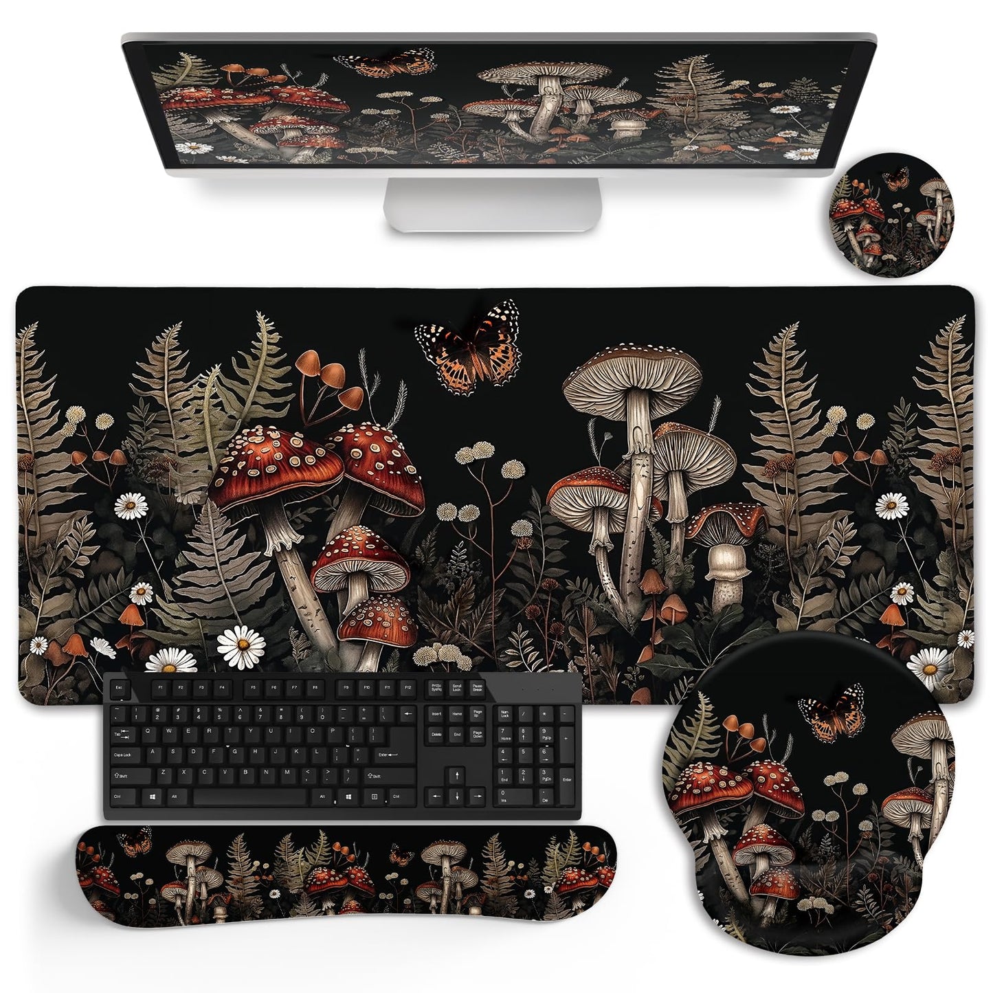 LIMKRIAN Mushroom Mouse Pad Set Large Desk Matt for Desktop Fall Decor