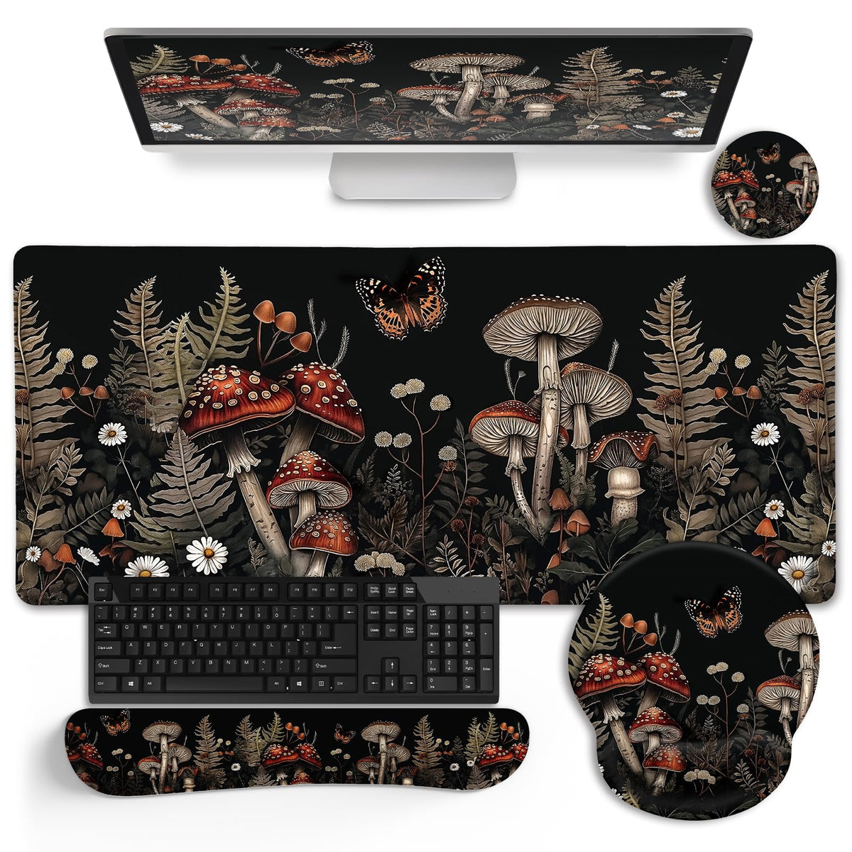 LIMKRIAN Mushroom Mouse Pad Set Large Desk Matt for Desktop Fall Decor