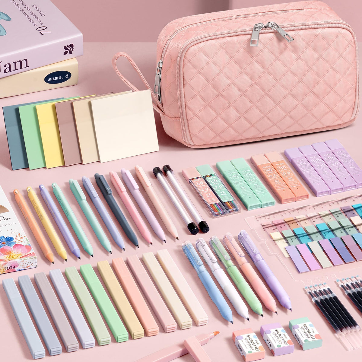 62PCS Aesthetic Back to School Supplies w/ Cute Pencil Case Stationary Set