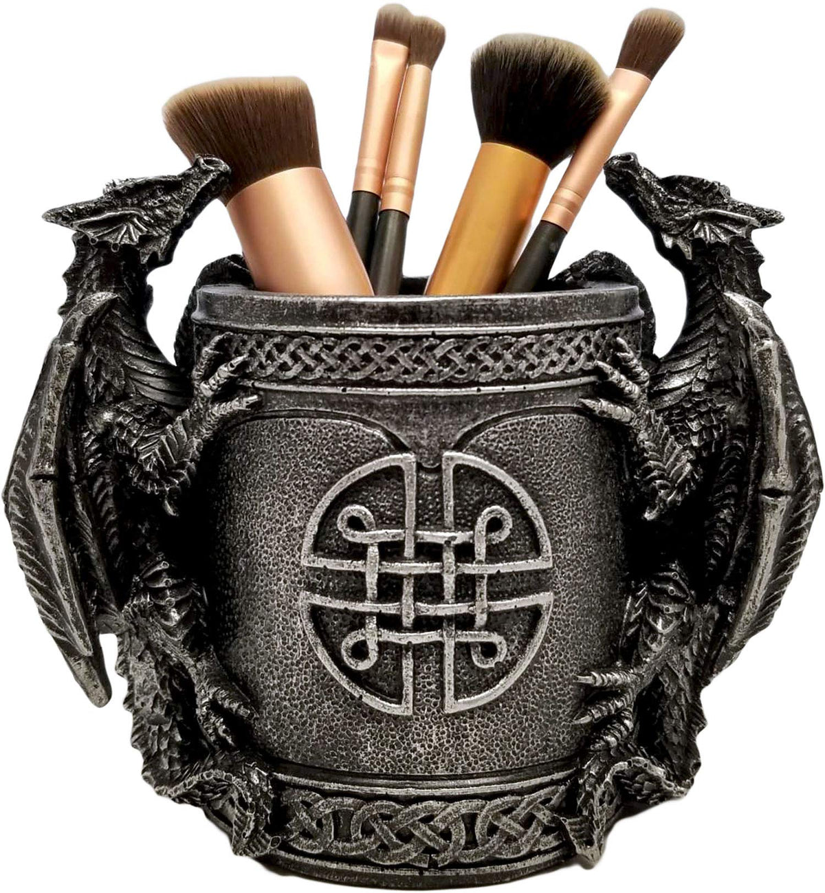 DWK - Literary Beasts - Twin Double Dragon Celtic Gothic Pen Pencil Desk Organizer Makeup Brush
