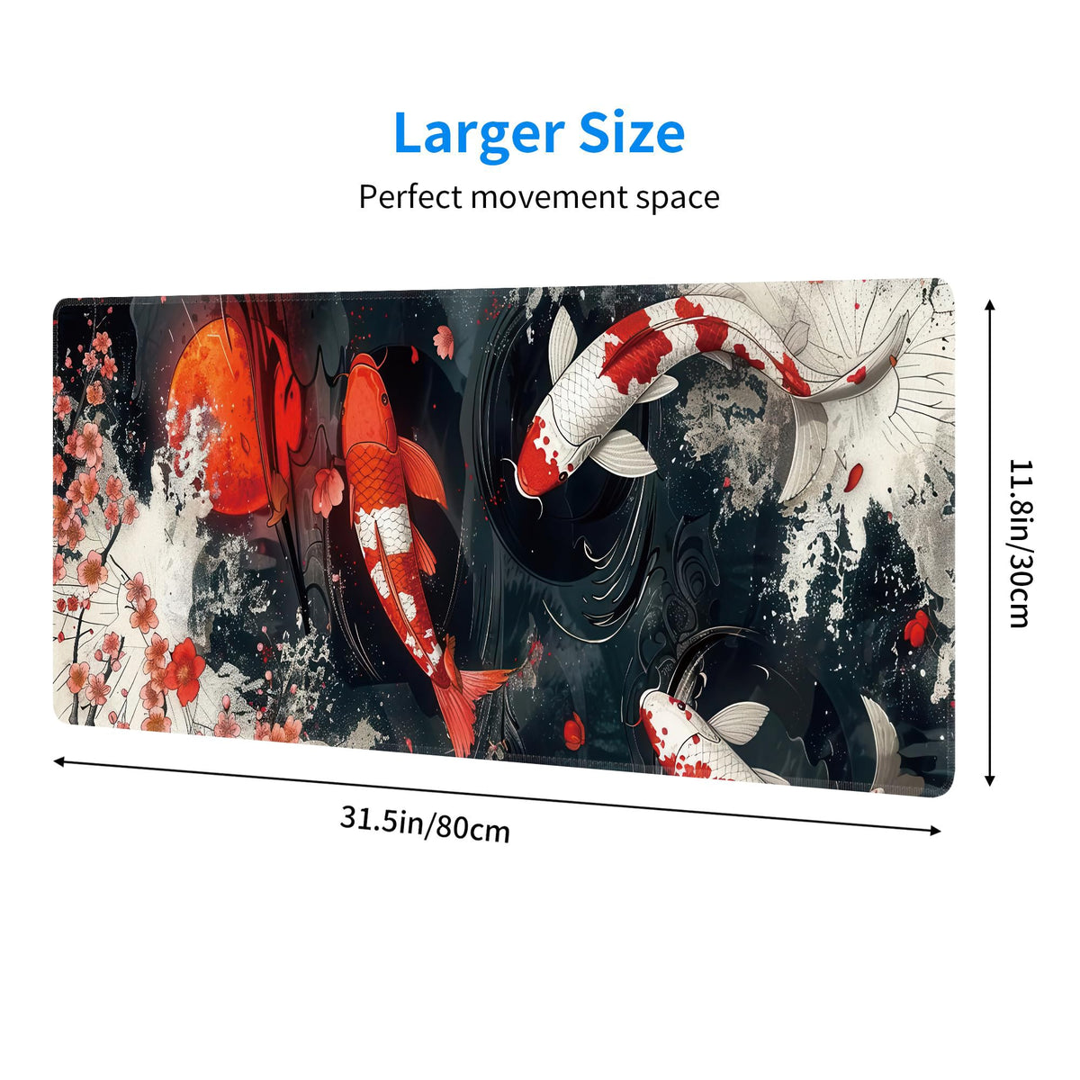 Koi Fish Large Mouse Pad,Gaming Keyboard Desk Pad,Extended Mouse Mat Non-Slip Rubber Base with