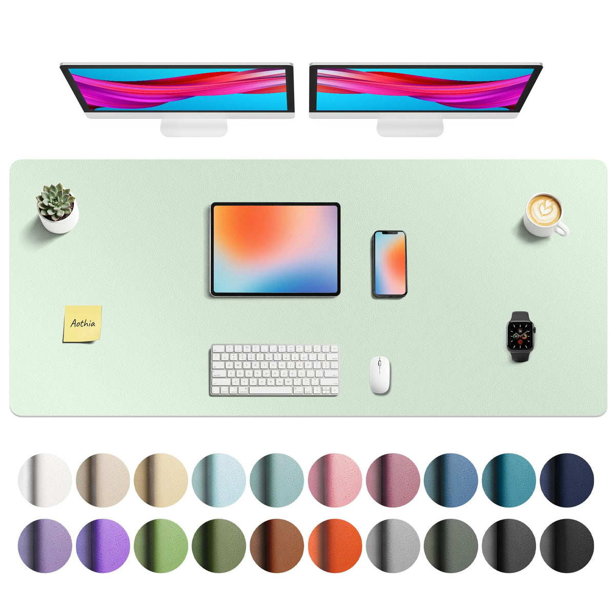 Aothia Faux Leather Desk Mat - Non-Slip PU Leather Desk Blotter, Waterproof Writing Surface, Large