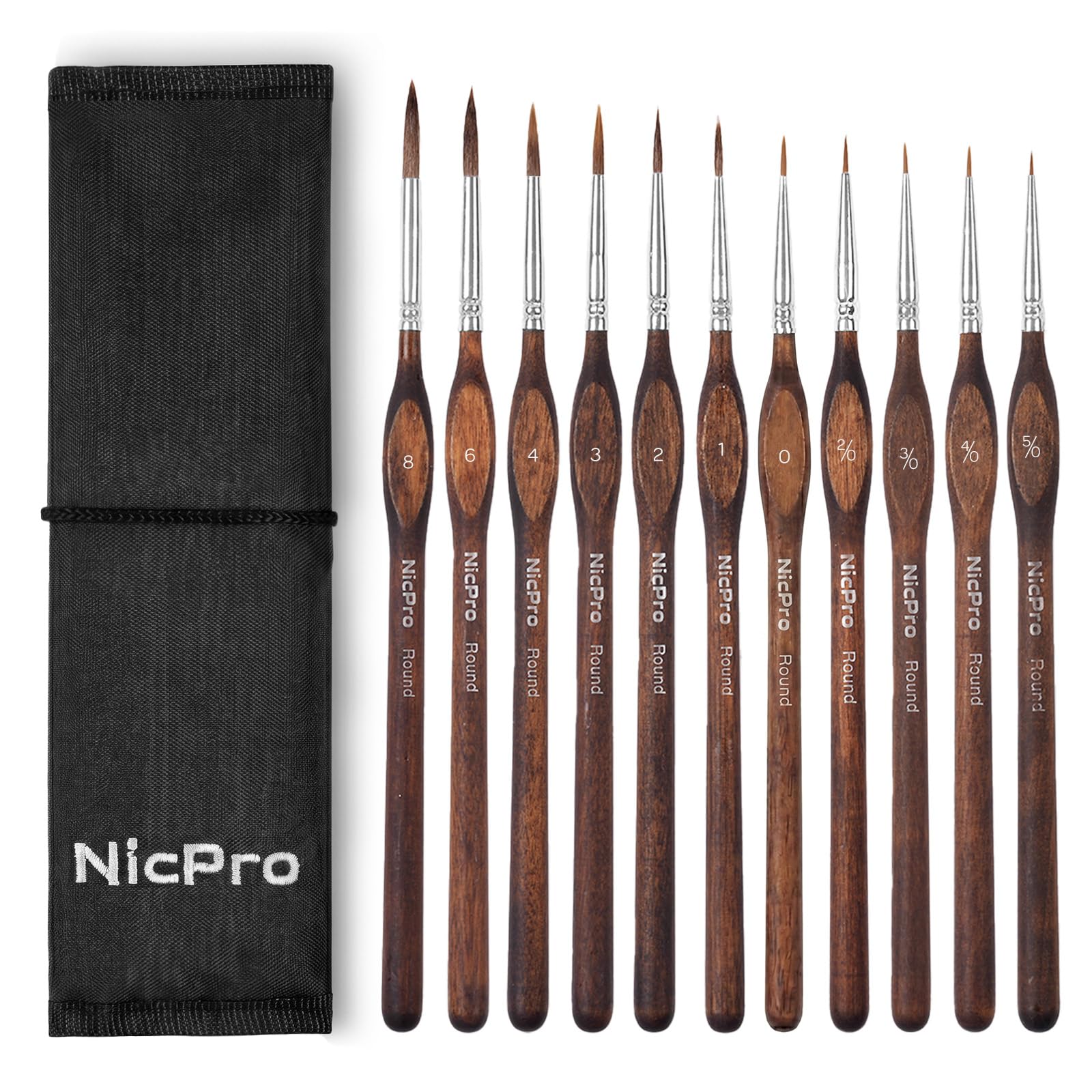 Nicpro 11 PCS Kolinsky Sable Miniature Paint Brushes with Cloth Roll