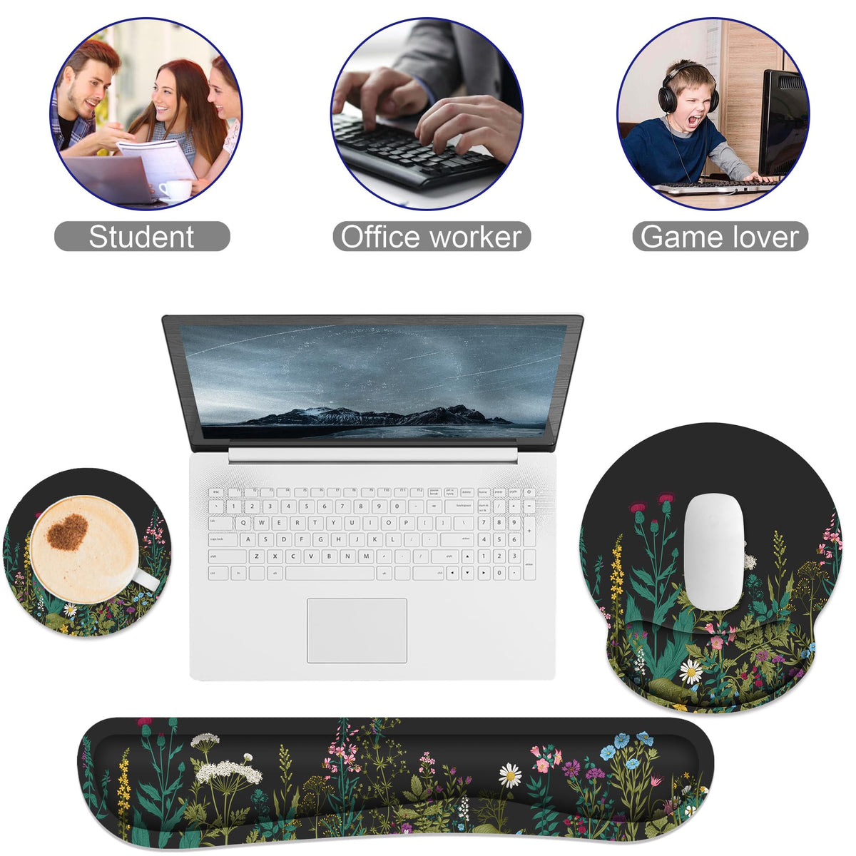 Ergonomic Mouse Pad with Wrist Rest and Keyboard Wrist Rest, Mousepad
