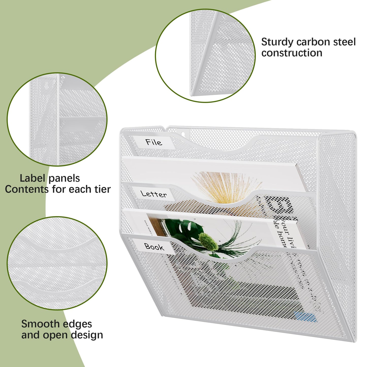 EasyPAG 3 Pocket Mesh Wall File Organizer, Hanging Paper Folder Holder with Classify Label