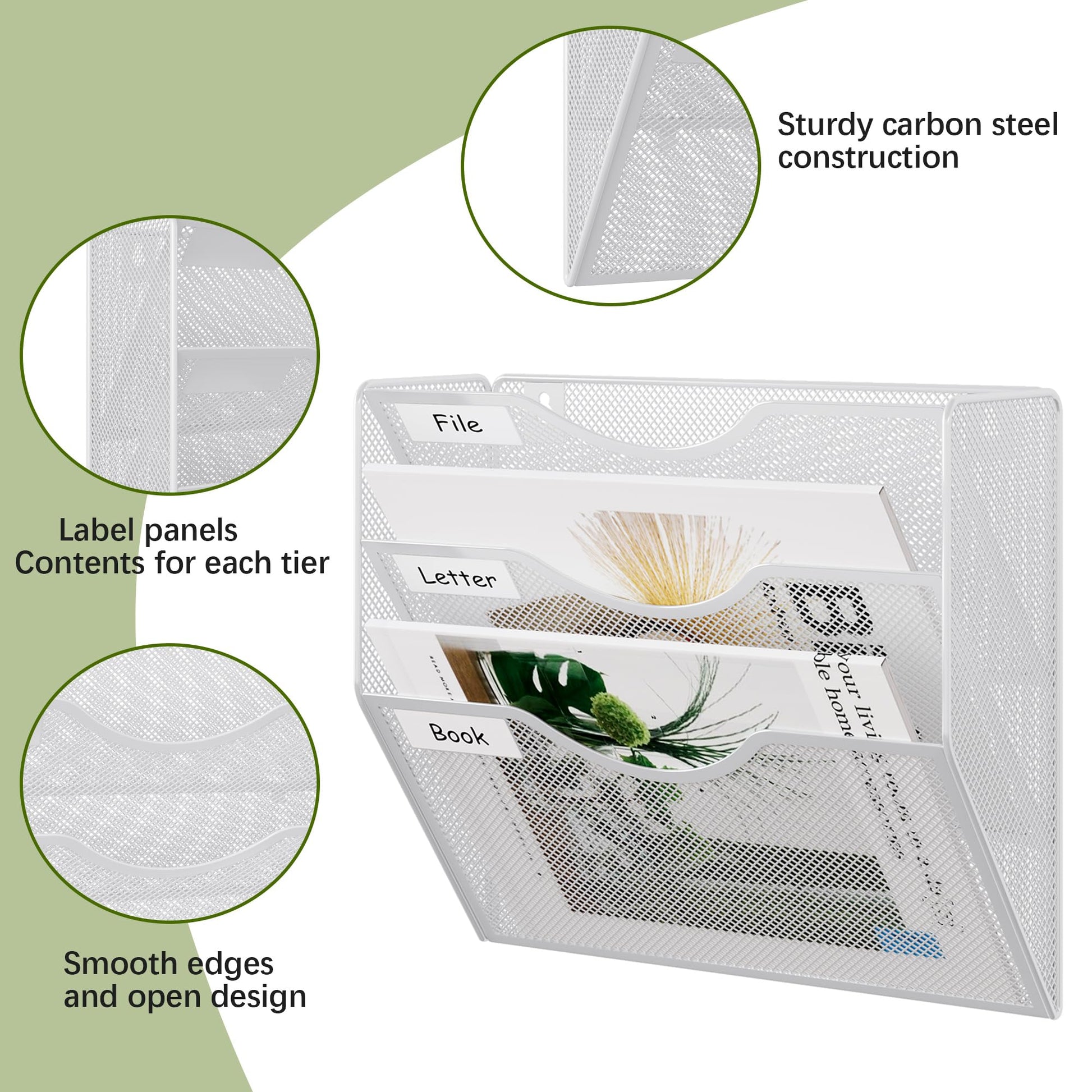 EasyPAG 3 Pocket Mesh Wall File Organizer, Hanging Paper Folder Holder with Classify Label