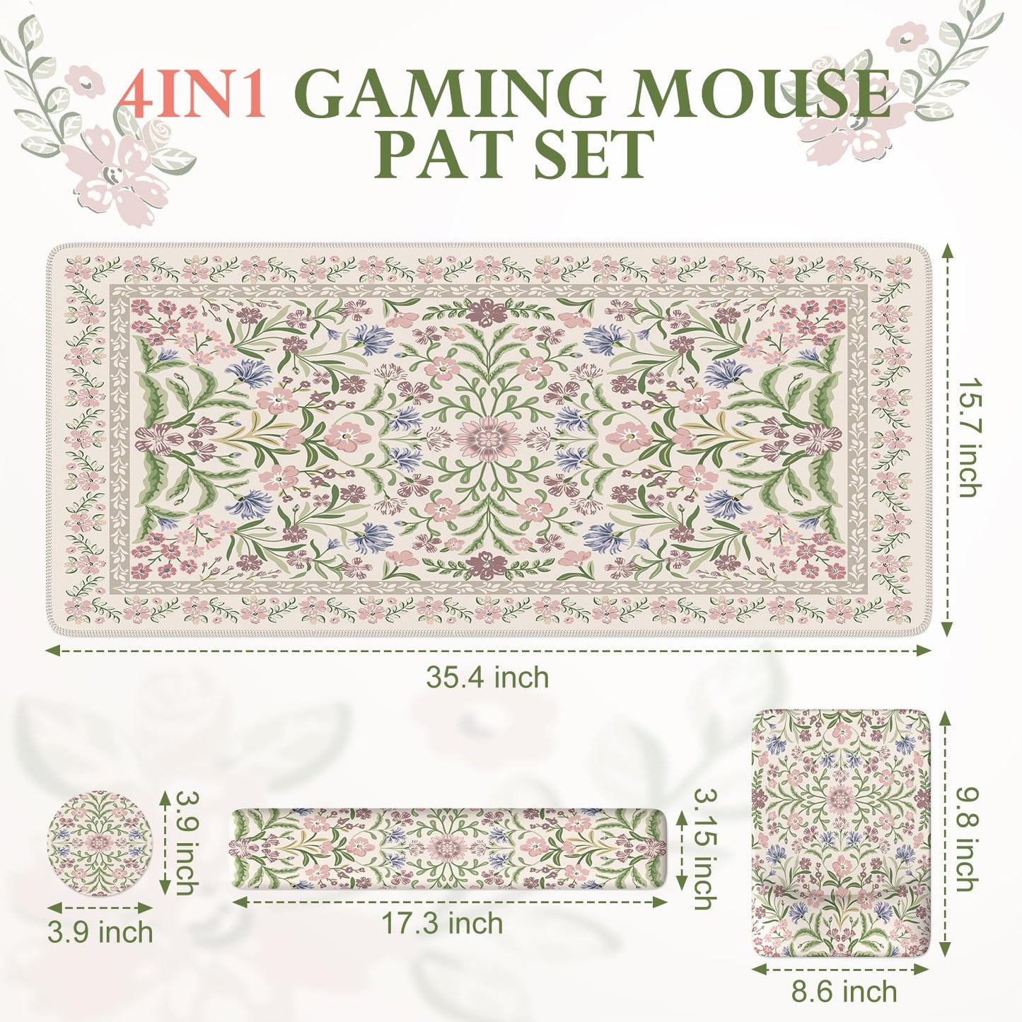 iLeadon Purple Desk Mat Set, Soft Long Floral Mouse Pad Wrist Support