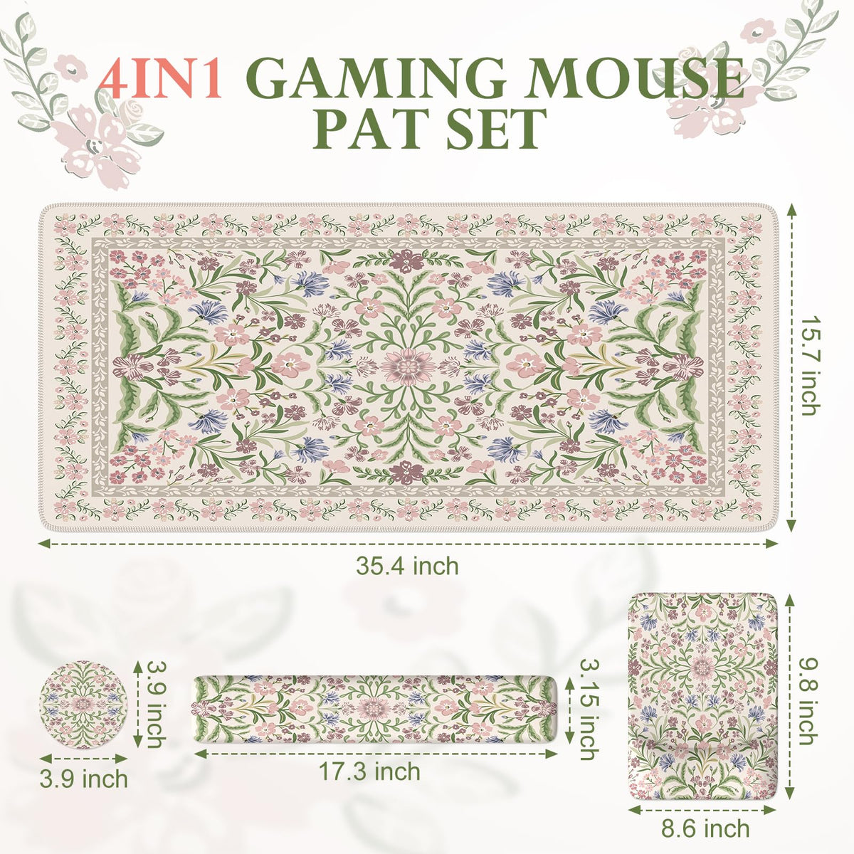 iLeadon Purple Desk Mat Set, Soft Long Floral Mouse Pad Wrist Support