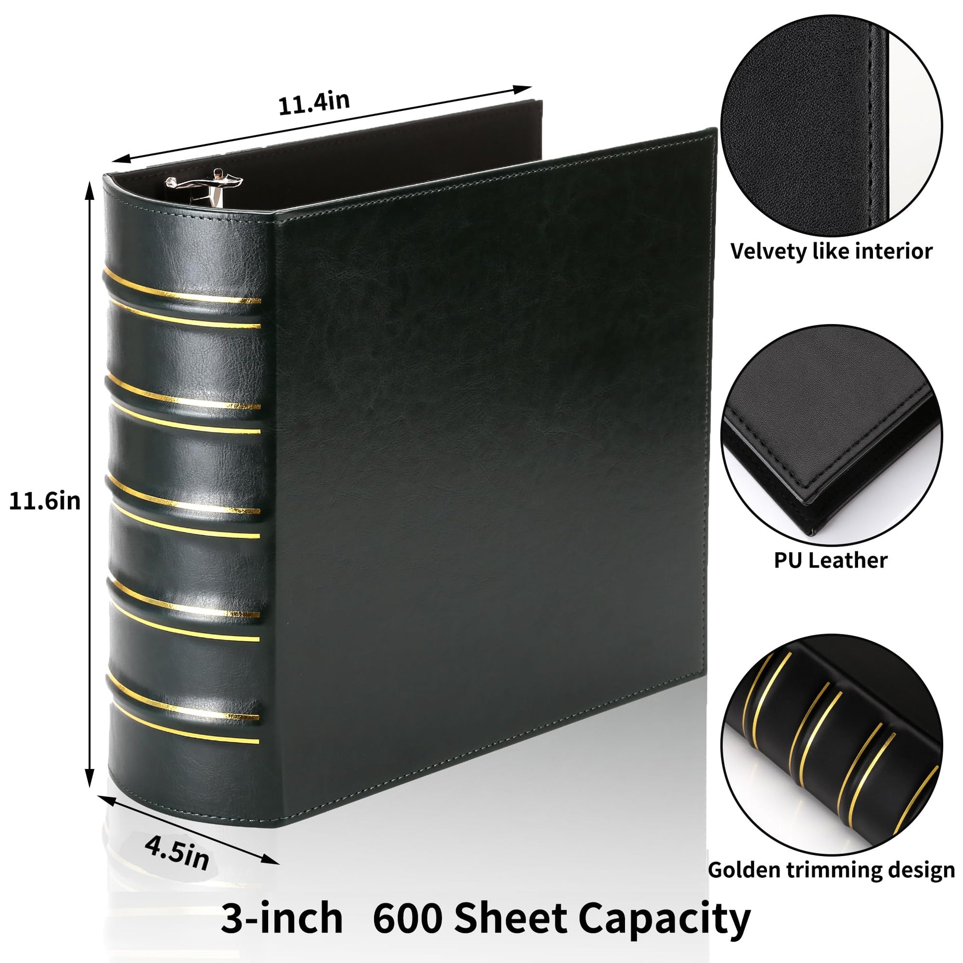 LETVPVOW Vintage Hardback 3 Ring Binder 3 Inch, Professional Leather Binder 3 Ring, Three Ring