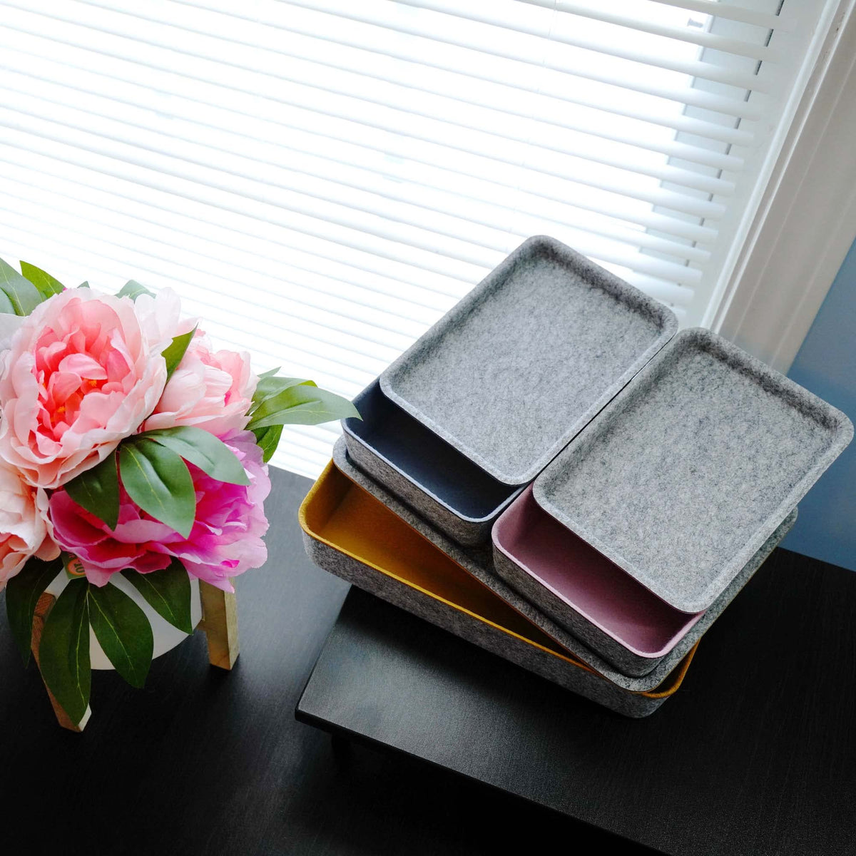Welaxy 3pc Stackable Lidded Felt Desk Drawer Organizer Multi-Color Bins