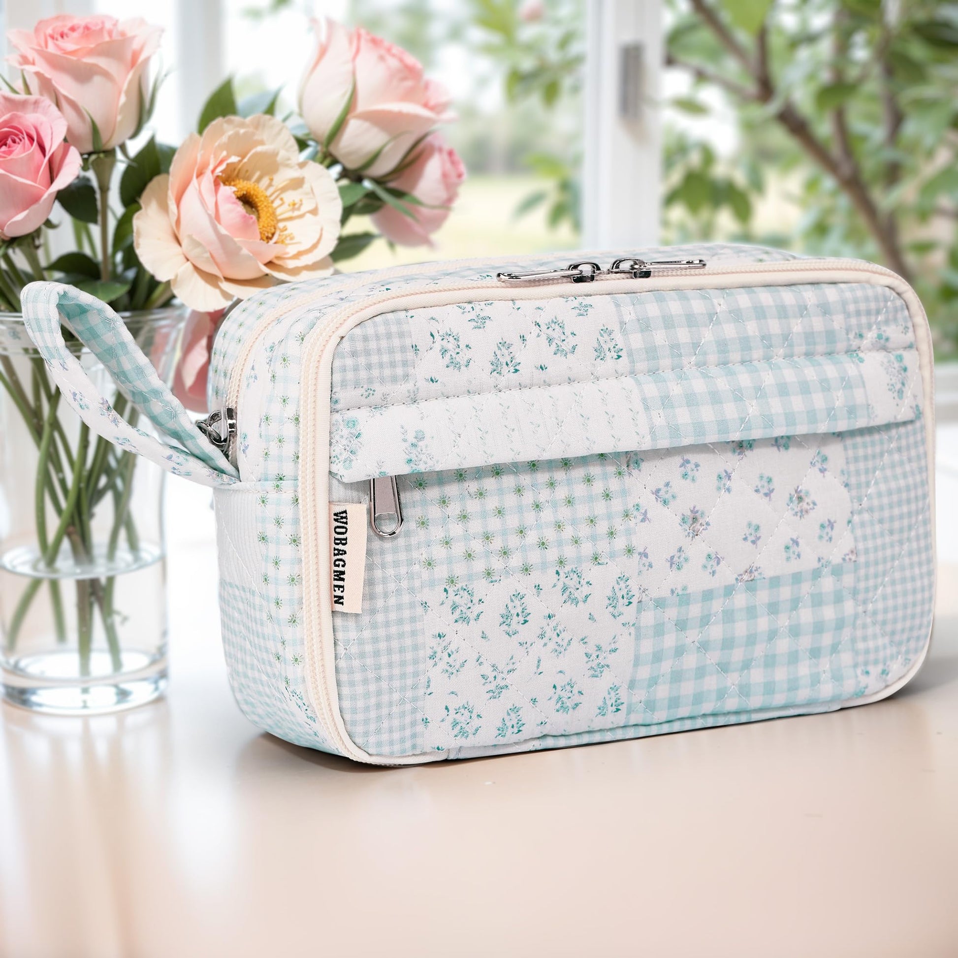 WOBAGMEN Quilted Pencil Pouch for Girls Women, Large Pencil Case Pouch with Compartments Cute