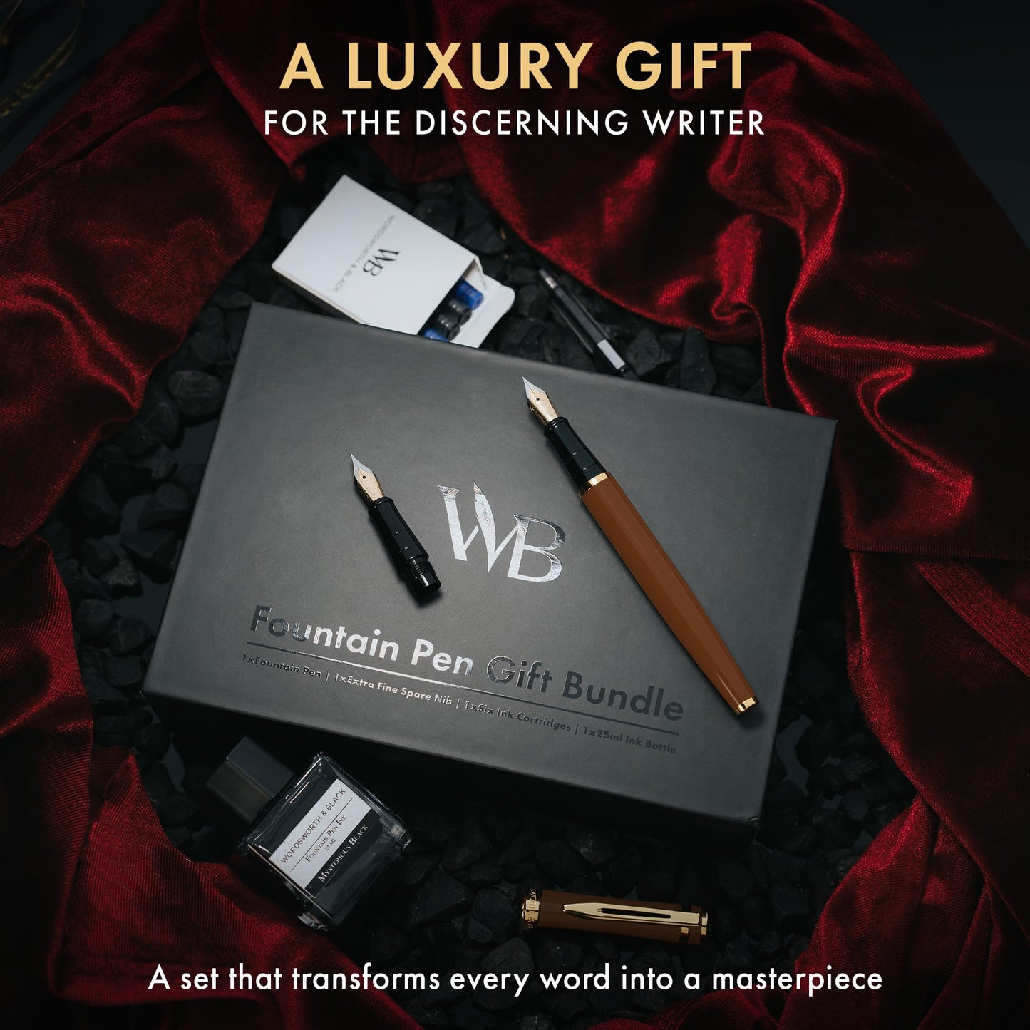 Wordsworth & Black Fountain Pen Gift Set, Medium & Extra Fine Nib, Brown