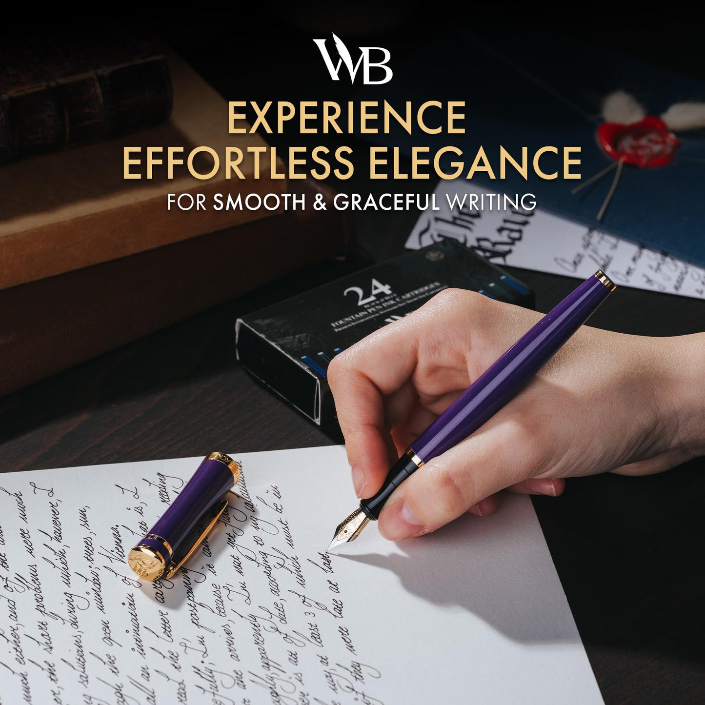 Wordsworth & Black Luxury Fountain Pen Set for Writing, Medium Nib, Purple