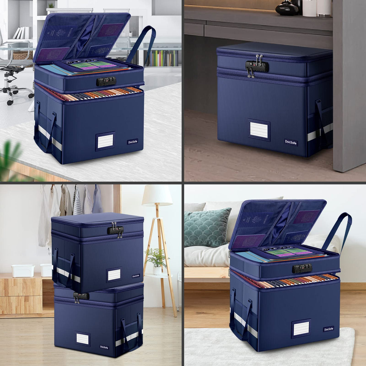 DocSafe File Box with Lock,Multi-Layer Fireproof Document Box Collapsible File Storage Organizer