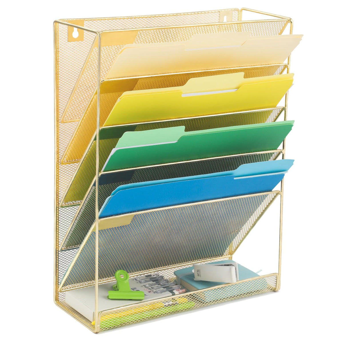 EASEPRES Desk File Organizer Mesh 6-Tier, Hanging Wall Mount Document Organization Stand, Desktop