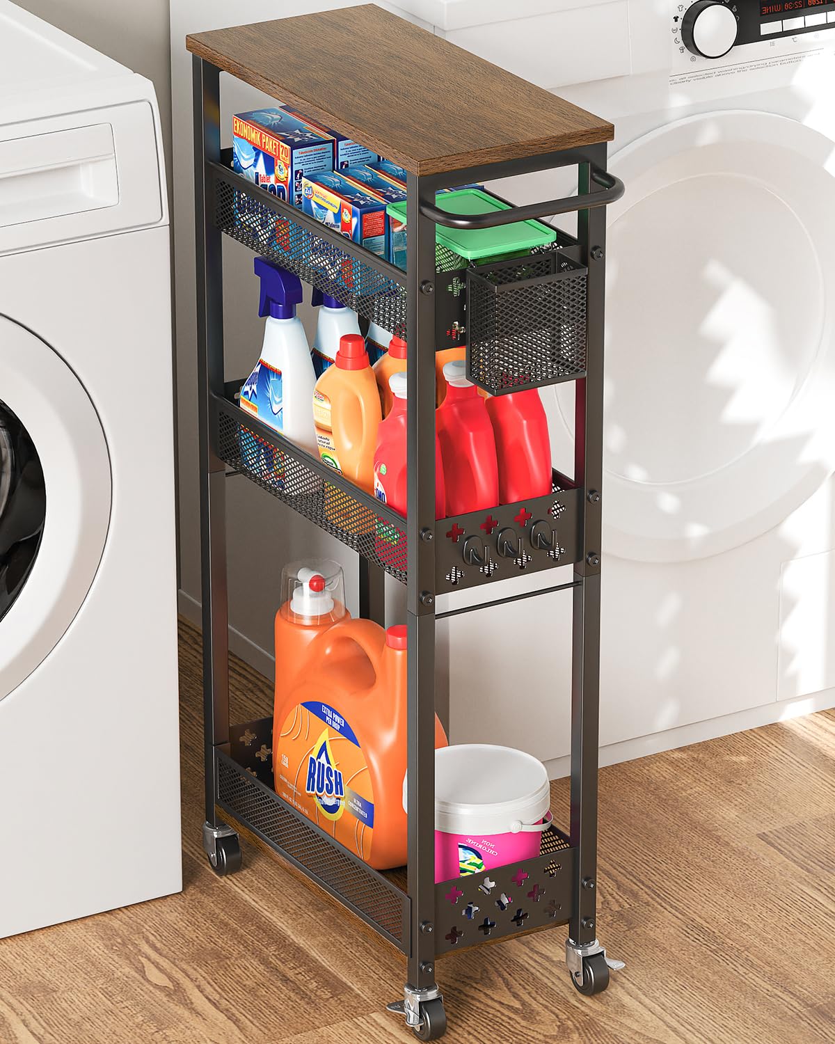 XYZLVSI 4 Tier Slim Storage Cart Laundry Room Organizer for Small Space