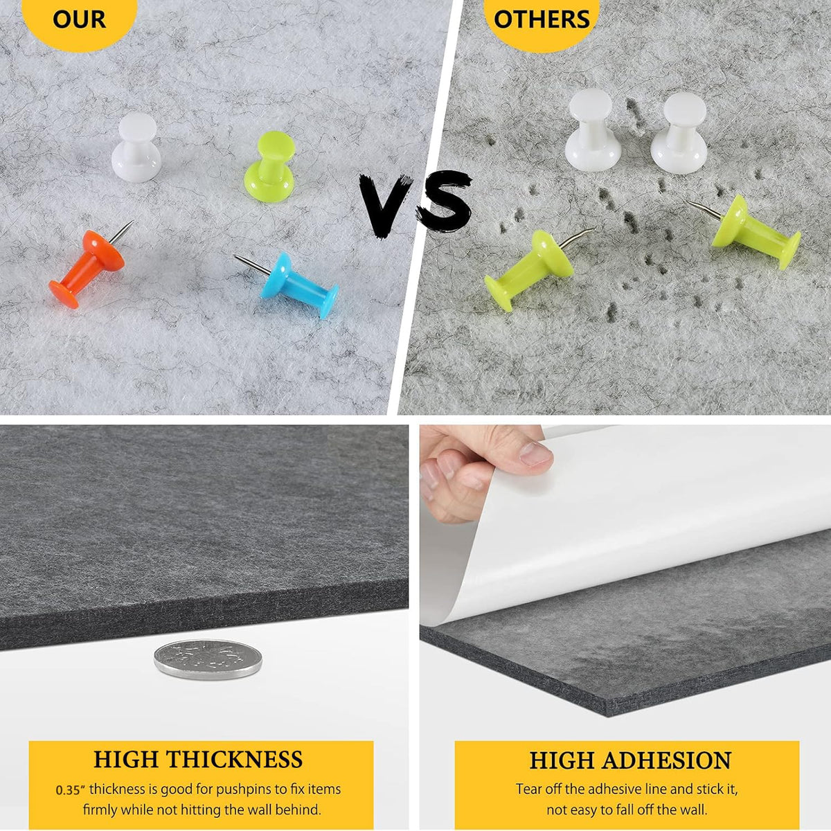 Uoisaiko 4 Pack Hexagon Felt Bulletin Board Tiles - 12" Large Thick Pin Board for Walls with 30