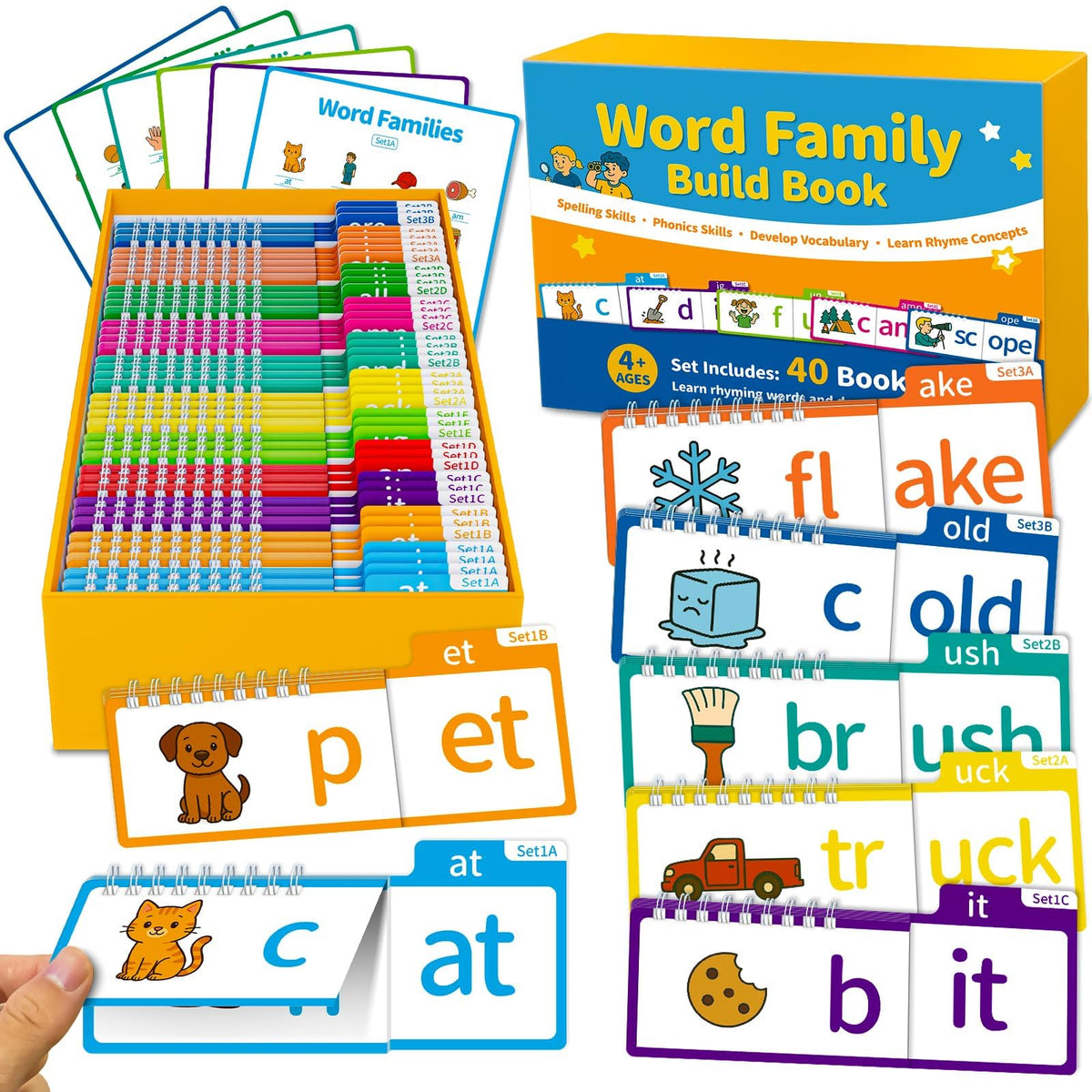 Sinoome Phonics Flash Cards & Word Family Build Book Fun Kids Flip Books