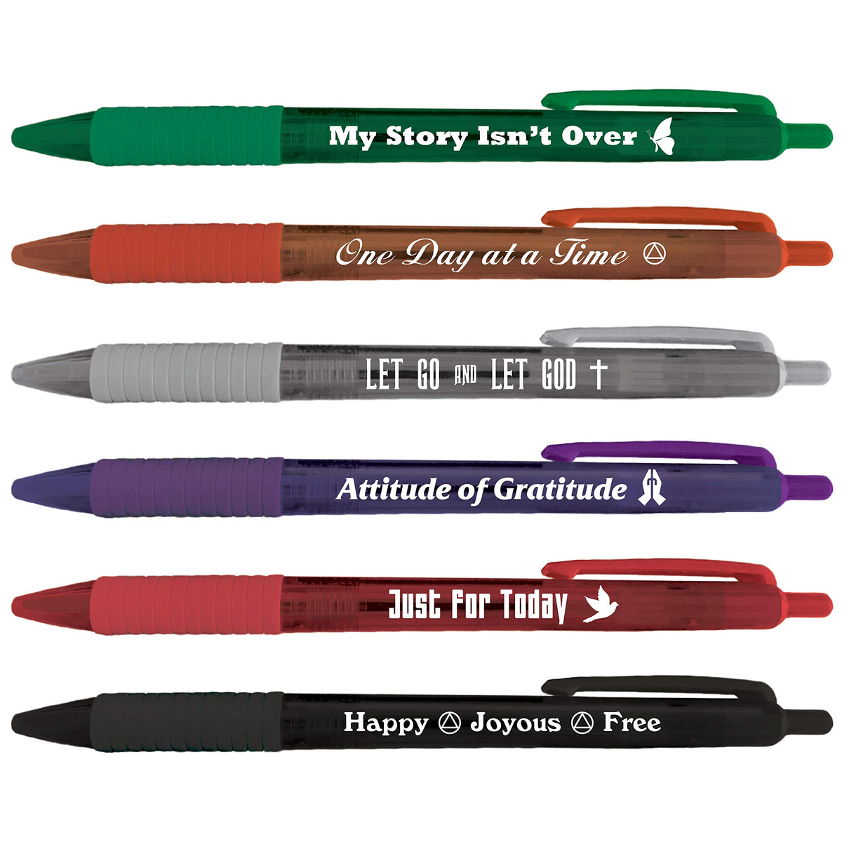 Greeting Pen Translucent 12 Pen Set with Recovery Quotes, 6 Designs 46011 Colorful Pens Great for