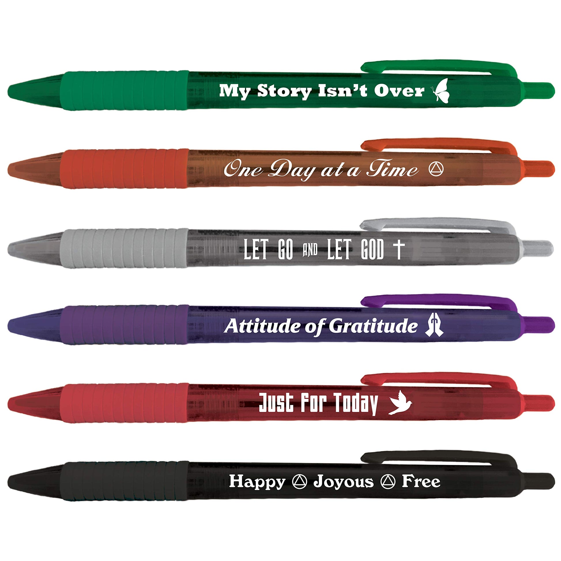 Greeting Pen Translucent 12 Pen Set with Recovery Quotes, 6 Designs 46011 Colorful Pens Great for