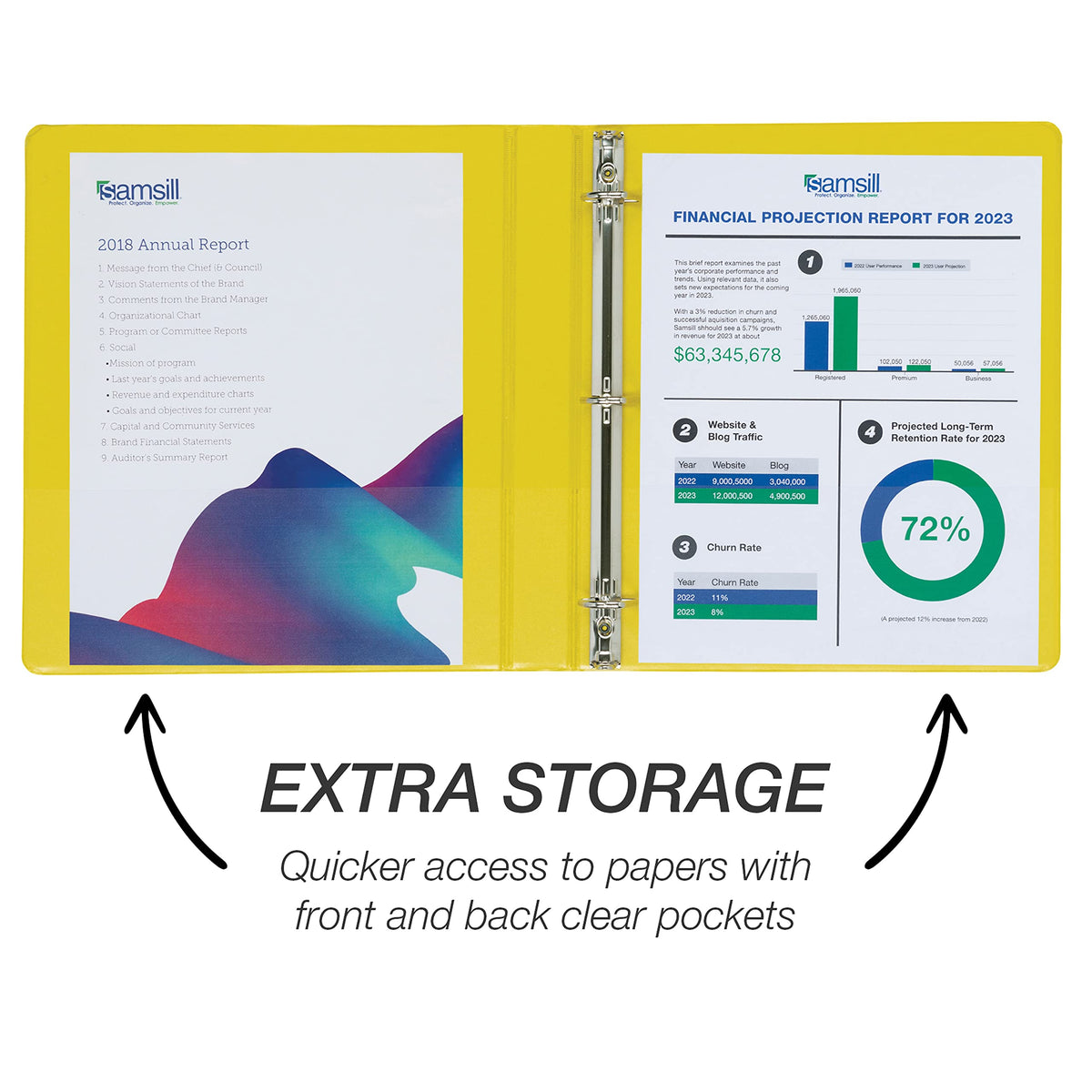 Samsill Durable 1 inch 3 Ring Binder, D Ring Binder, 100% Recycled Chipboard, Yellow, 4 Pack