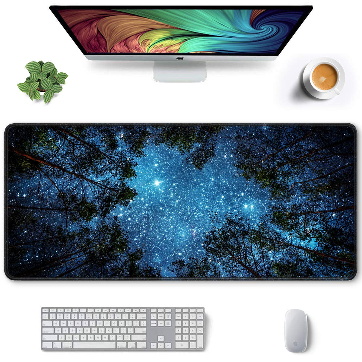Auhoahsil Large Gaming Mouse Pad, XXL 35.4 x 15.7 in Desk Mat, Night Sky