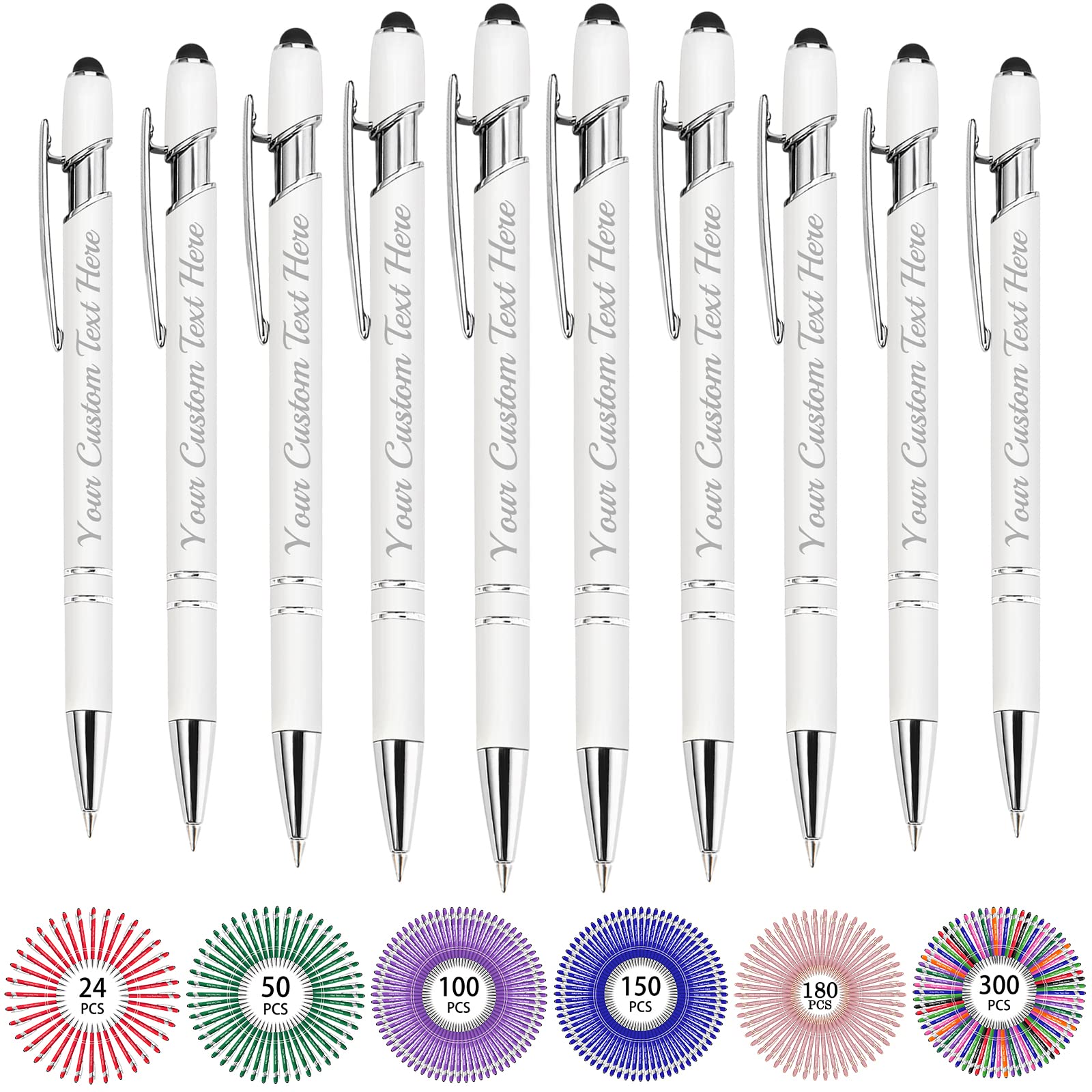 Hapelf Up to 500 Bulk Personalized Pens Custom Engraved Ballpoint Pen with Stylus Tip Retractable