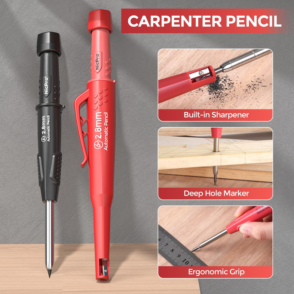 Nicpro 24PCS CP3000 Mechanical Carpenter Pencil Set with Sharpener & Sheath