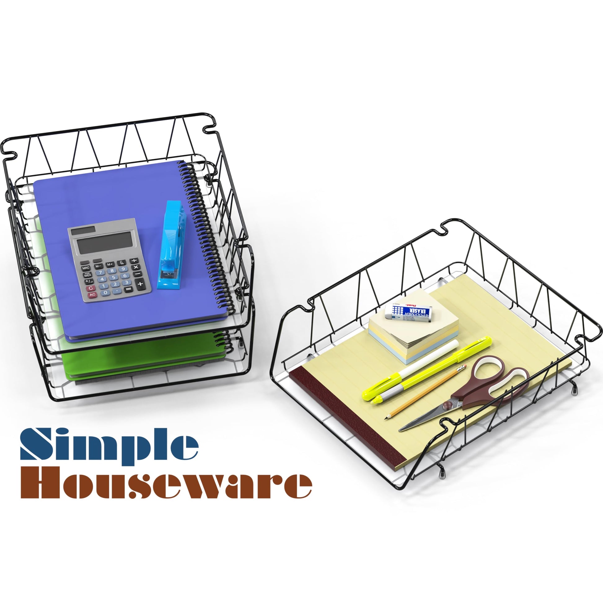Simple Houseware Stackable Letter Tray, Wire Grid, Black